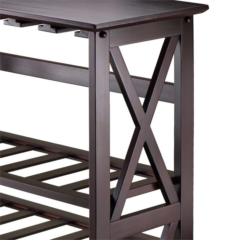 Pemberly Row Transitional Solid Wood Wine Rack with Glass Racks in Espresso