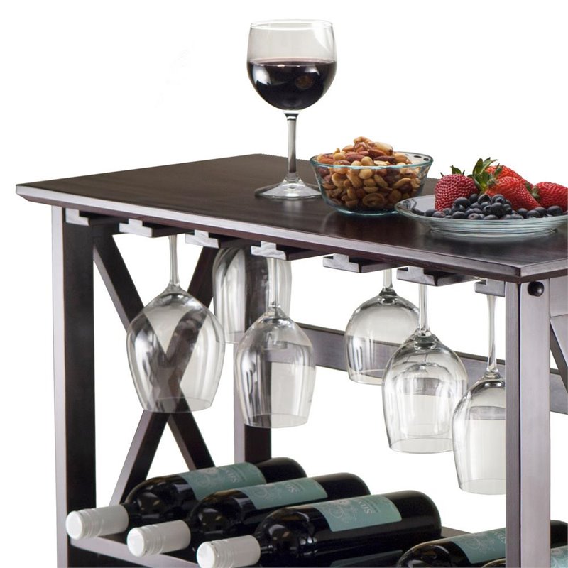 Pemberly Row Transitional Solid Wood Wine Rack with Glass Racks in Espresso