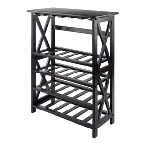 Pemberly Row Transitional Solid Wood Wine Rack with Glass Racks in Espresso