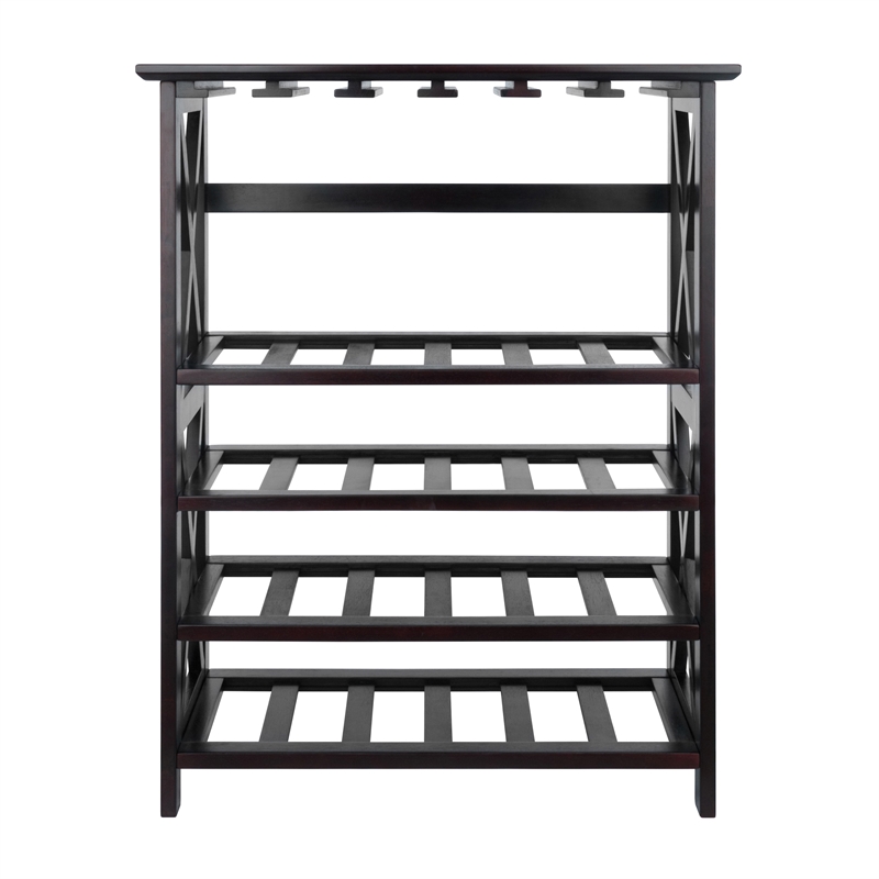 Pemberly Row Transitional Solid Wood Wine Rack with Glass Racks in Espresso