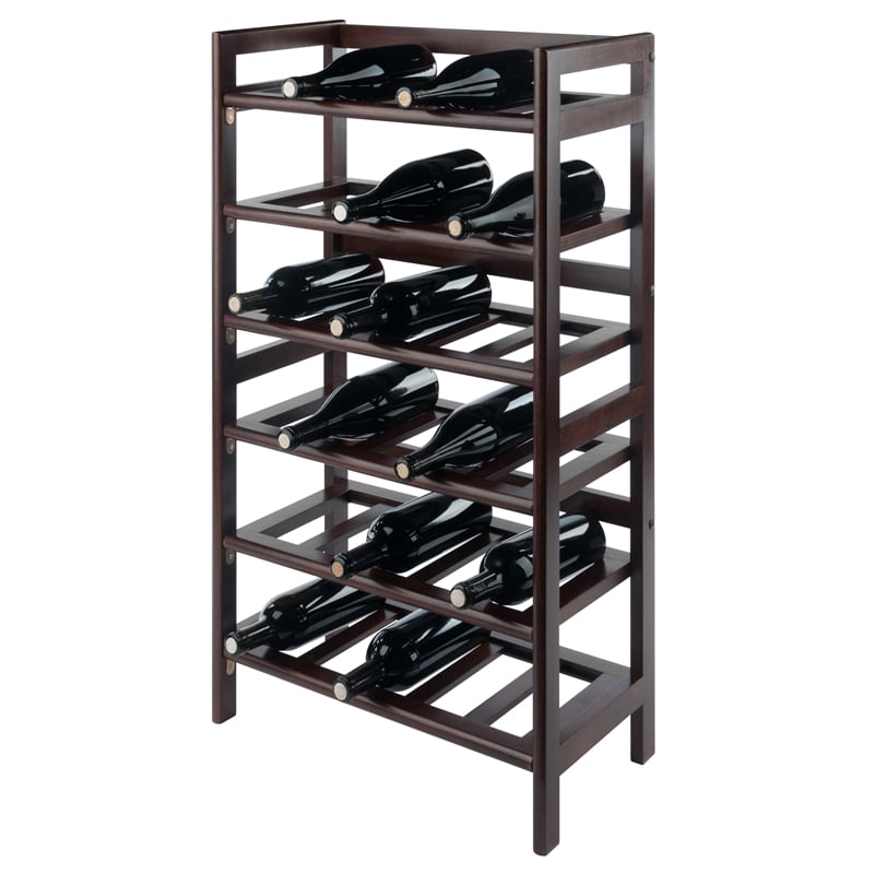 Pemberly Row 6-Tier Transitional Solid Wood Wine Rack in Antique Walnut