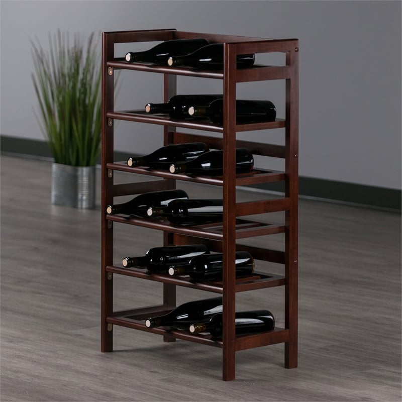 Pemberly Row 6-Tier Transitional Solid Wood Wine Rack in Antique Walnut