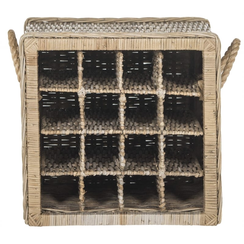 Pemberly Row Contemporary 16 Bottle Rattan Wicker Wine Rack in Black