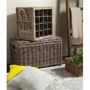 Pemberly Row Contemporary 16 Bottle Rattan Wicker Wine Rack in Black