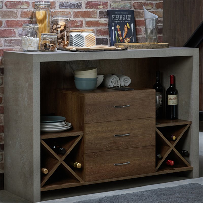 Pemberly Row Wood Multi-Storage Buffet Server in Distressed Walnut