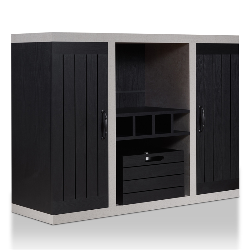 Pemberly Row Modern Industrial Wood Multi-Storage Buffet in Black