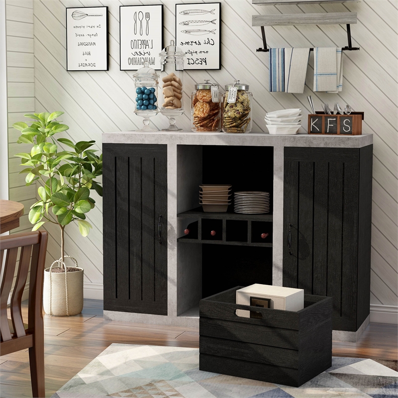Pemberly Row Modern Industrial Wood Multi-Storage Buffet in Black
