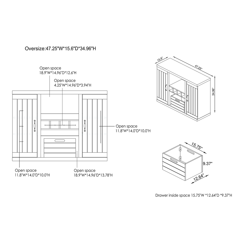 Pemberly Row ModernIndustrial Wood Multi-Storage Buffet in Walnut
