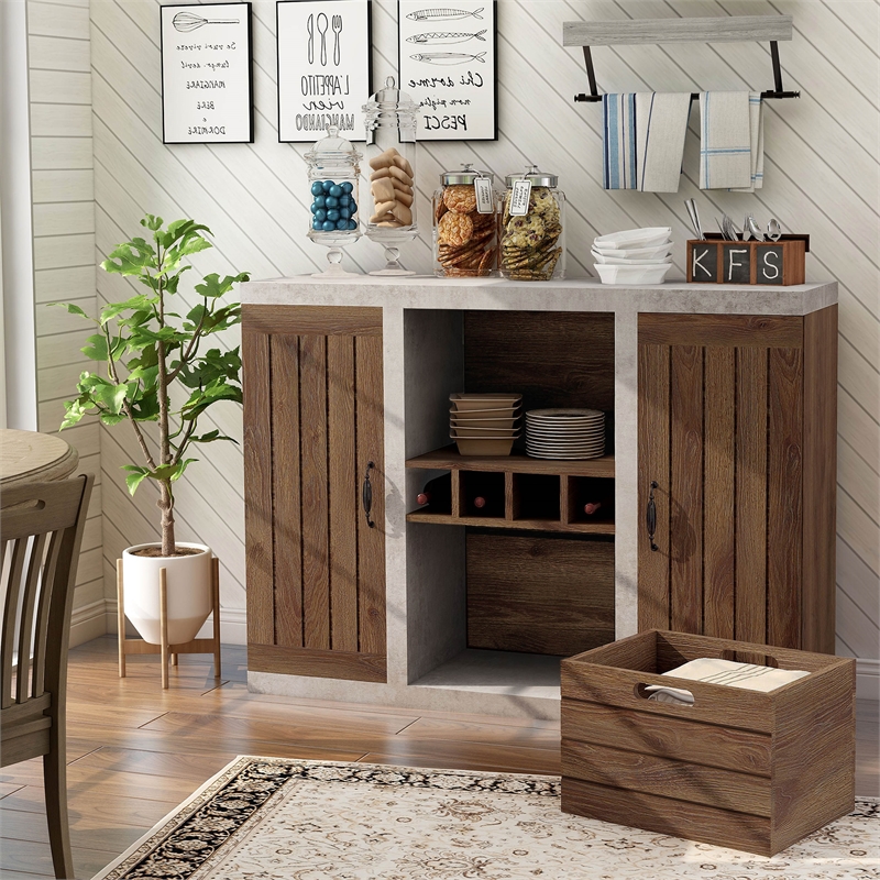 Pemberly Row ModernIndustrial Wood Multi-Storage Buffet in Walnut