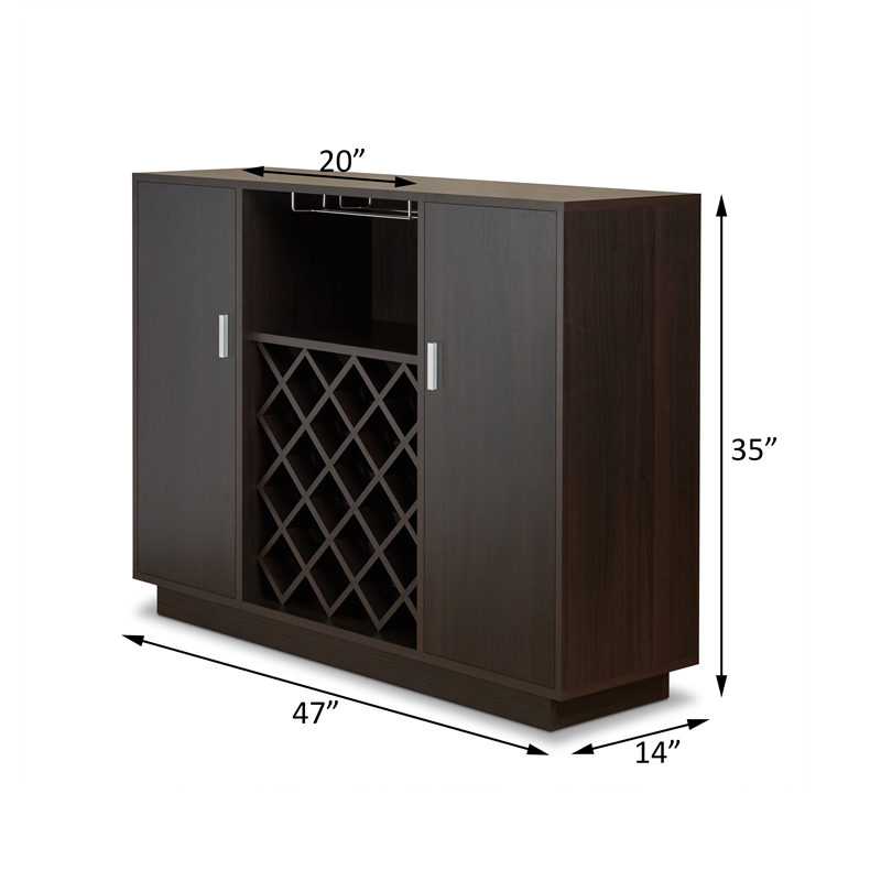 Pemberly Row Rectangular Wood Server with Wine and Stemware Rack in Espresso