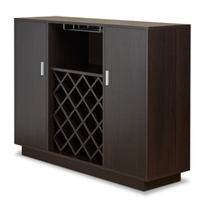 Pemberly Row Rectangular Wood Server with Wine and Stemware Rack in Espresso