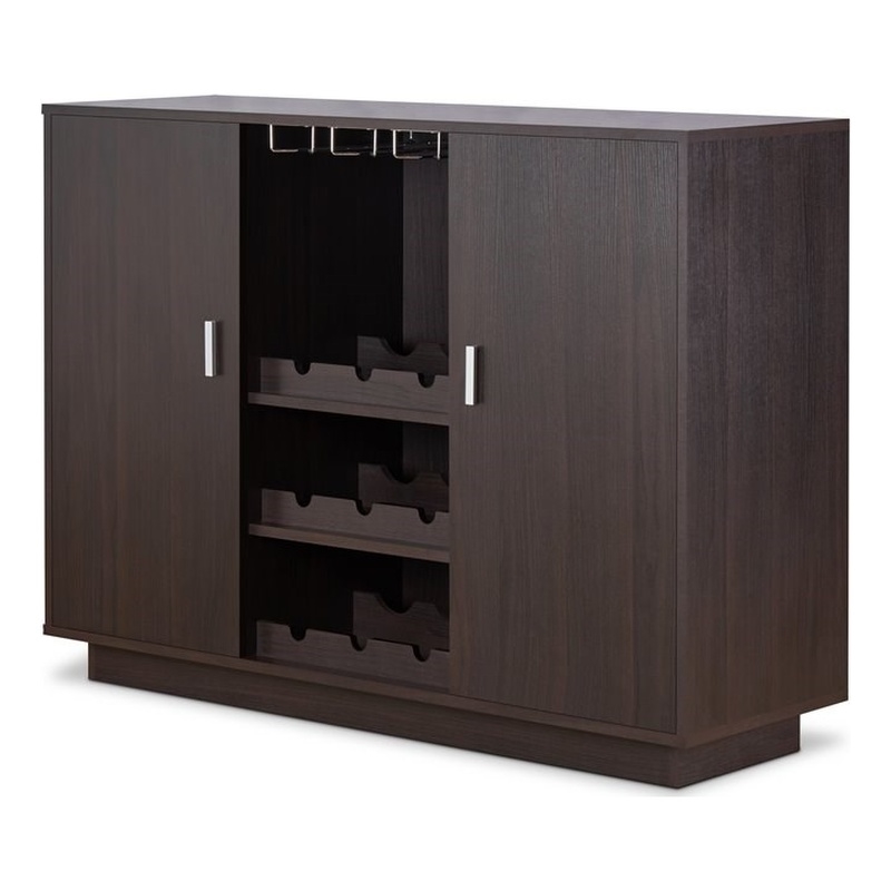 Pemberly Row 2-Door Wooden Server with Wine Rack in Espresso