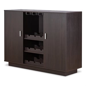 Pemberly Row 2-Door Wooden Server with Wine Rack in Espresso