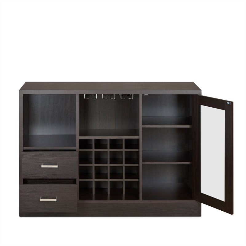 Pemberly Row Contemporary Wood 2-Drawer Server with Shelf in Espresso
