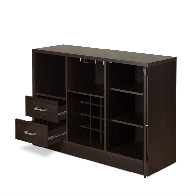 Pemberly Row Contemporary Wood 2-Drawer Server with Shelf in Espresso