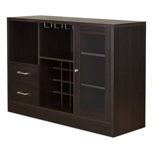 Pemberly Row Contemporary Wood 2-Drawer Server with Shelf in Espresso