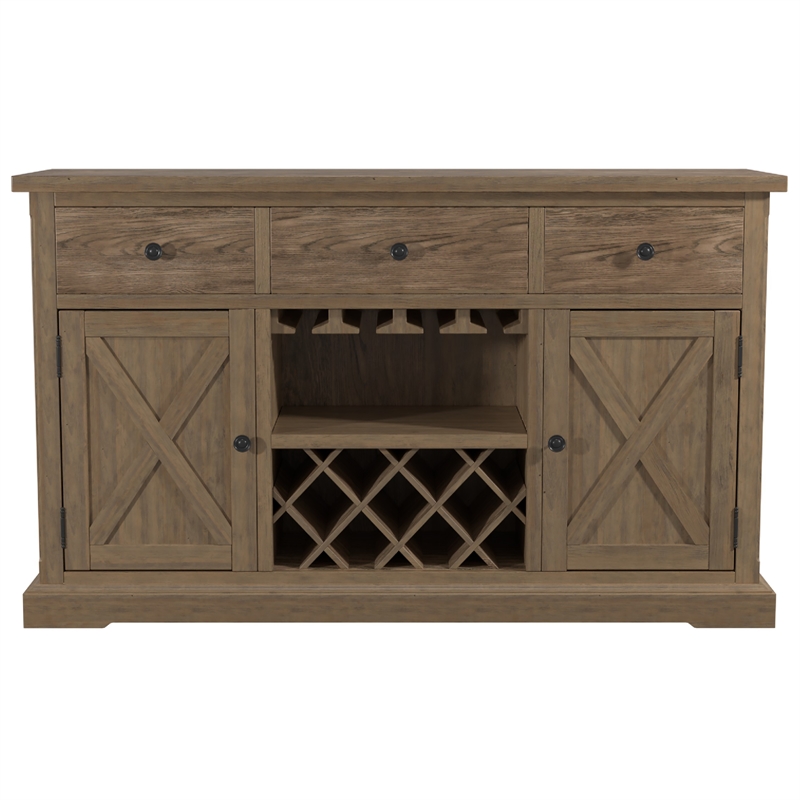 Pemberly Row Farmhouse Rustic Wood Multi-Storage Buffet in Light Oak