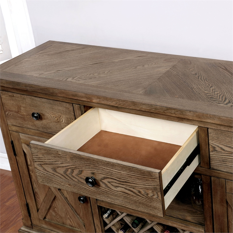 Pemberly Row Farmhouse Rustic Wood Multi-Storage Buffet in Light Oak