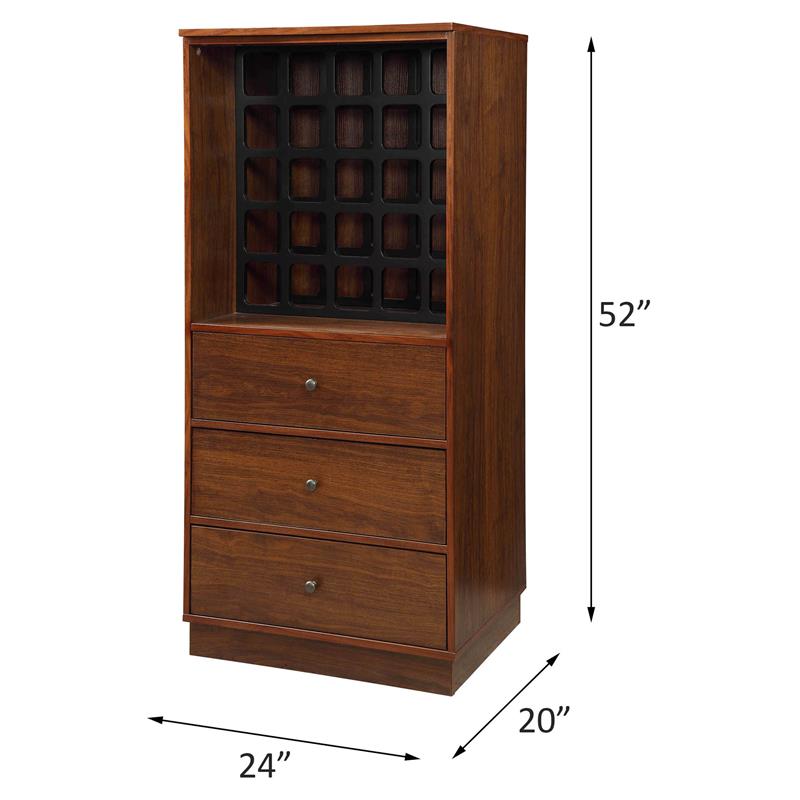 Pemberly Row Engineered Wood Wine Cabinet with 3 Drawers in Walnut