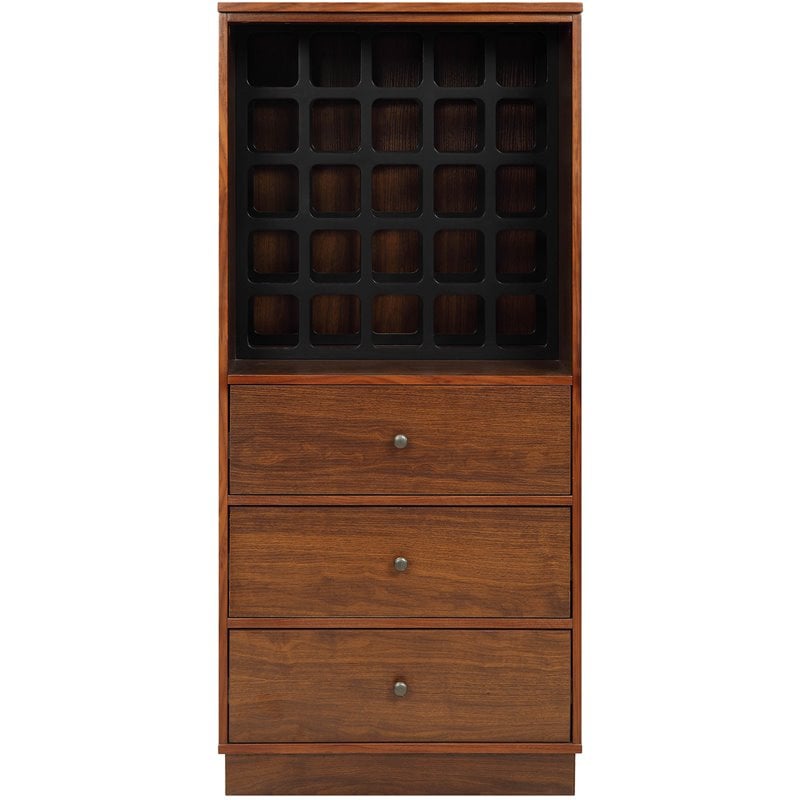 Pemberly Row Engineered Wood Wine Cabinet with 3 Drawers in Walnut