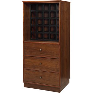 Pemberly Row Engineered Wood Wine Cabinet with 3 Drawers in Walnut