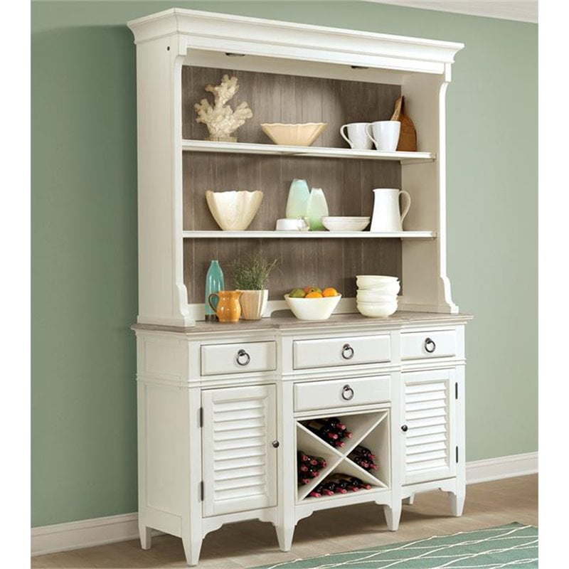 Pemberly Row Wood Wine Rack Buffet in Natural and Paper White