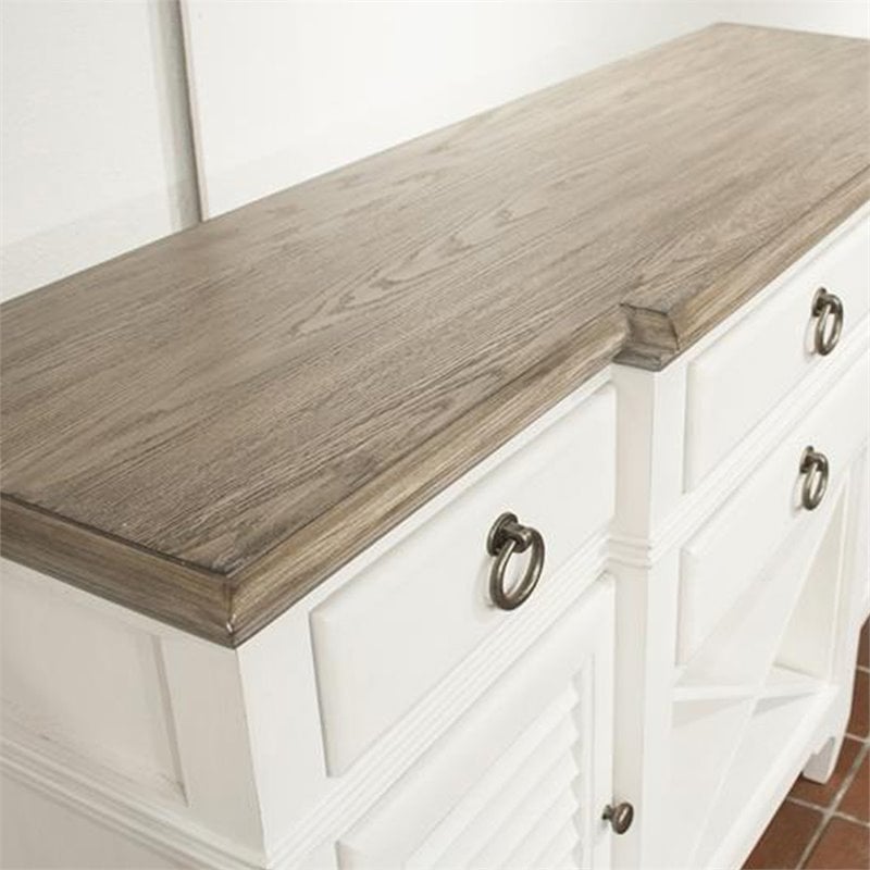 Pemberly Row Wood Wine Rack Buffet in Natural and Paper White