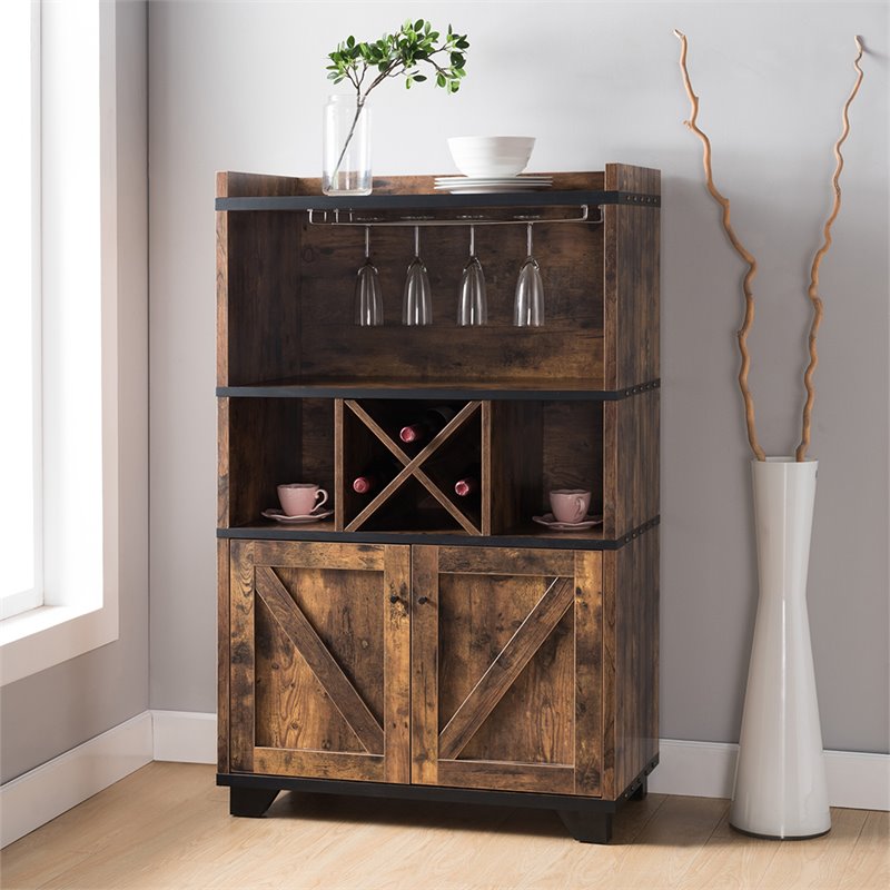 Pemberly Row Modern Farmhouse Wood 4-Bottle Wine Rack in Brown