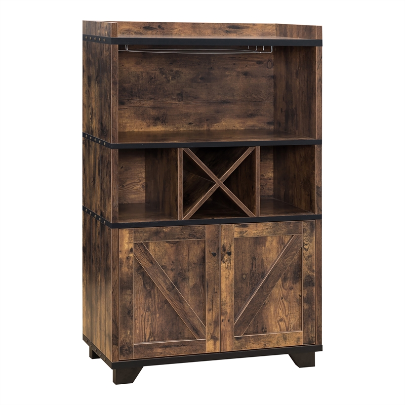 Pemberly Row Modern Farmhouse Wood 4-Bottle Wine Rack in Brown