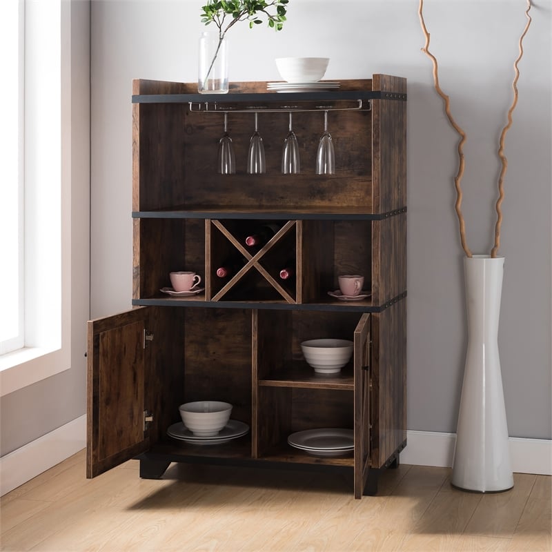 Pemberly Row Modern Farmhouse Wood 4-Bottle Wine Rack in Brown
