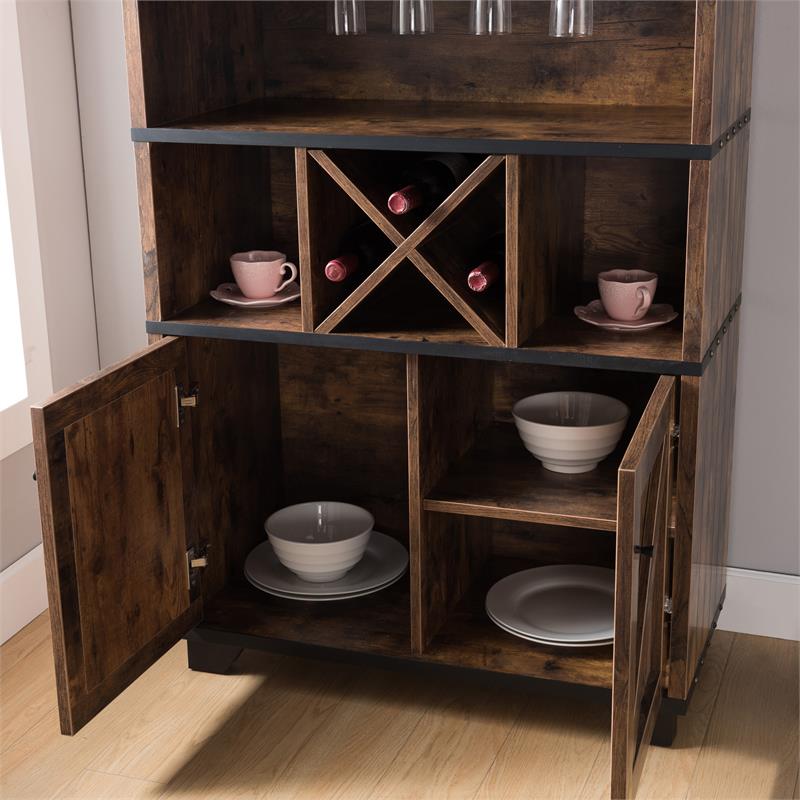 Pemberly Row Modern Farmhouse Wood 4-Bottle Wine Rack in Brown