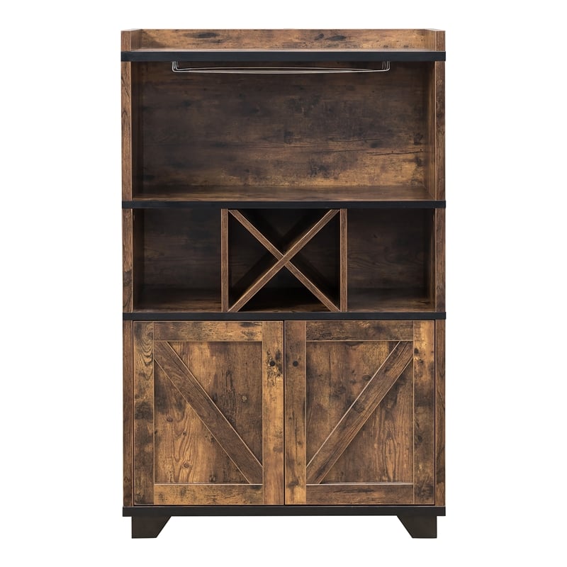 Pemberly Row Modern Farmhouse Wood 4-Bottle Wine Rack in Brown