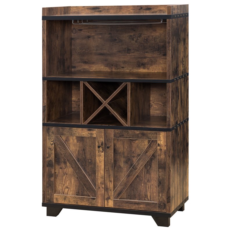 Pemberly Row Modern Farmhouse Wood 4-Bottle Wine Rack in Brown