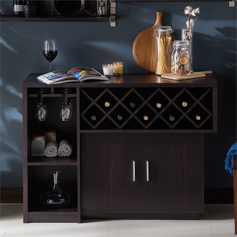 Pemberly Row Contemporary Wood Multi-Storage Buffet Cabinet in Espresso