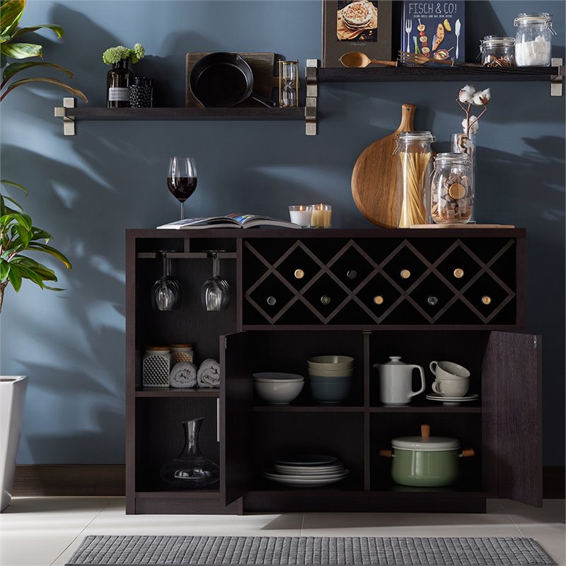 Pemberly Row Contemporary Wood Multi-Storage Buffet Cabinet in Espresso
