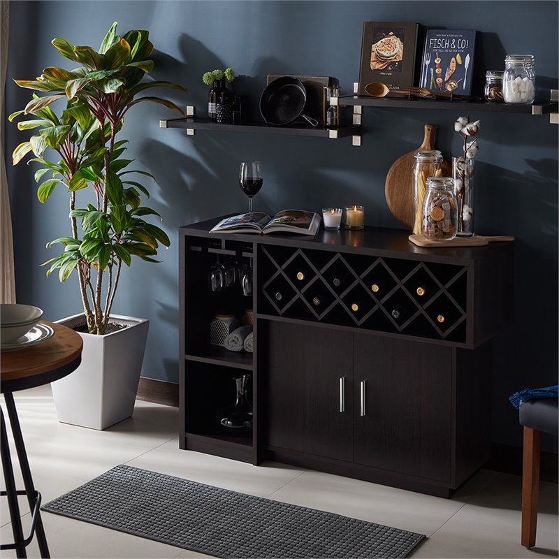 Pemberly Row Contemporary Wood Multi-Storage Buffet Cabinet in Espresso