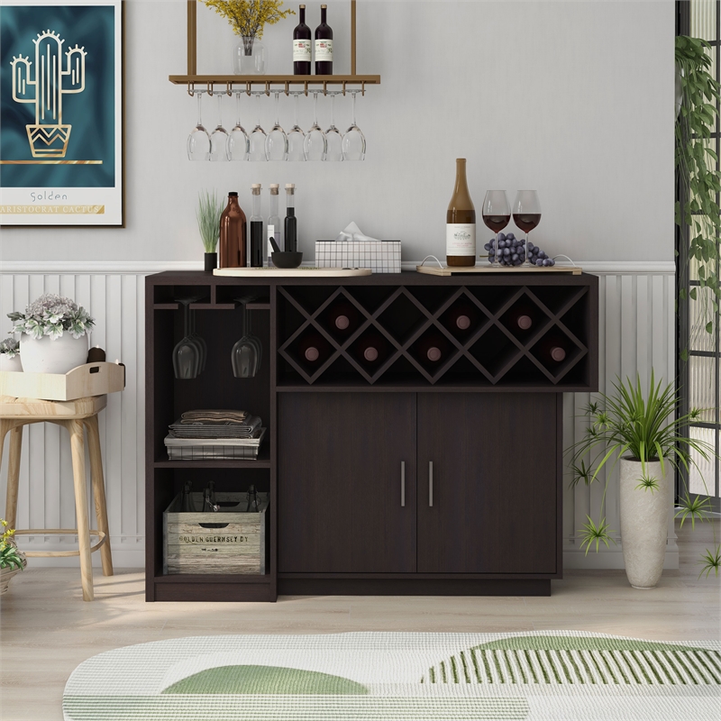 Pemberly Row Contemporary Wood Multi-Storage Buffet Cabinet in Espresso