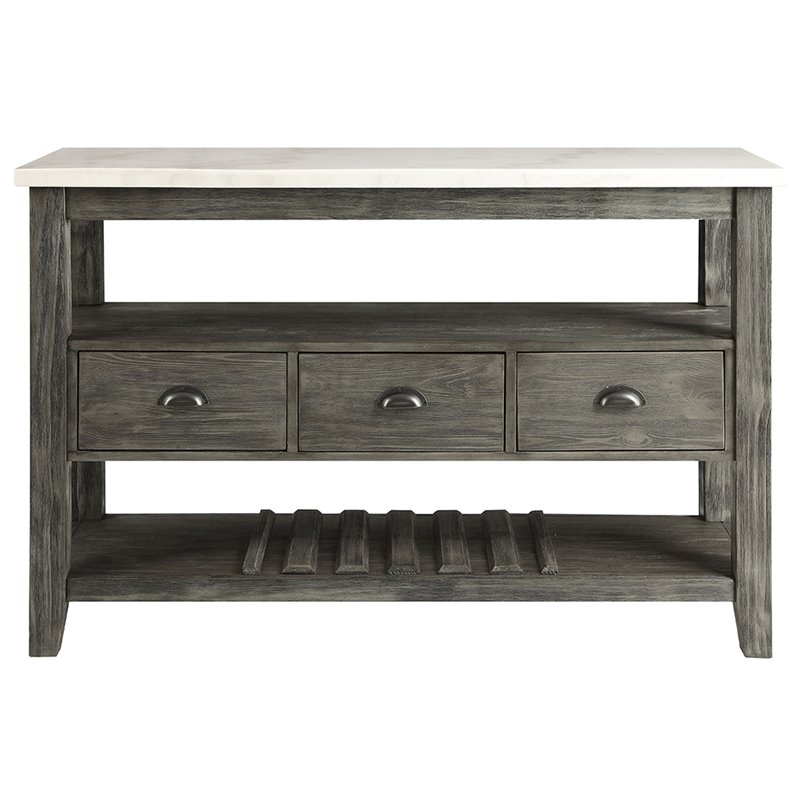Pemberly Row Marble Top Wine Rack Server in White and Gray Oak
