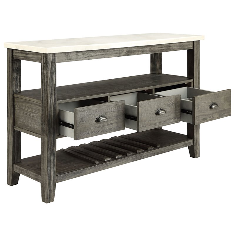 Pemberly Row Marble Top Wine Rack Server in White and Gray Oak