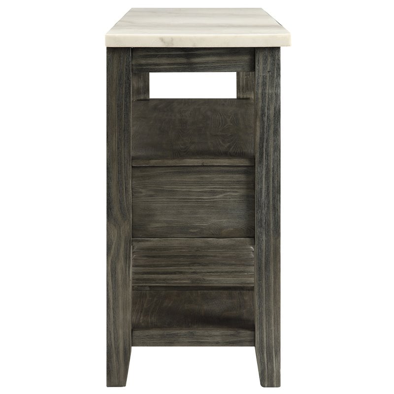 Pemberly Row Marble Top Wine Rack Server in White and Gray Oak