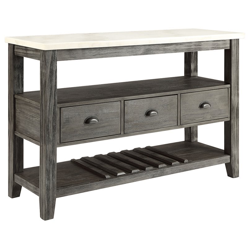 Pemberly Row Marble Top Wine Rack Server in White and Gray Oak