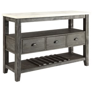 Pemberly Row Marble Top Wine Rack Server in White and Gray Oak