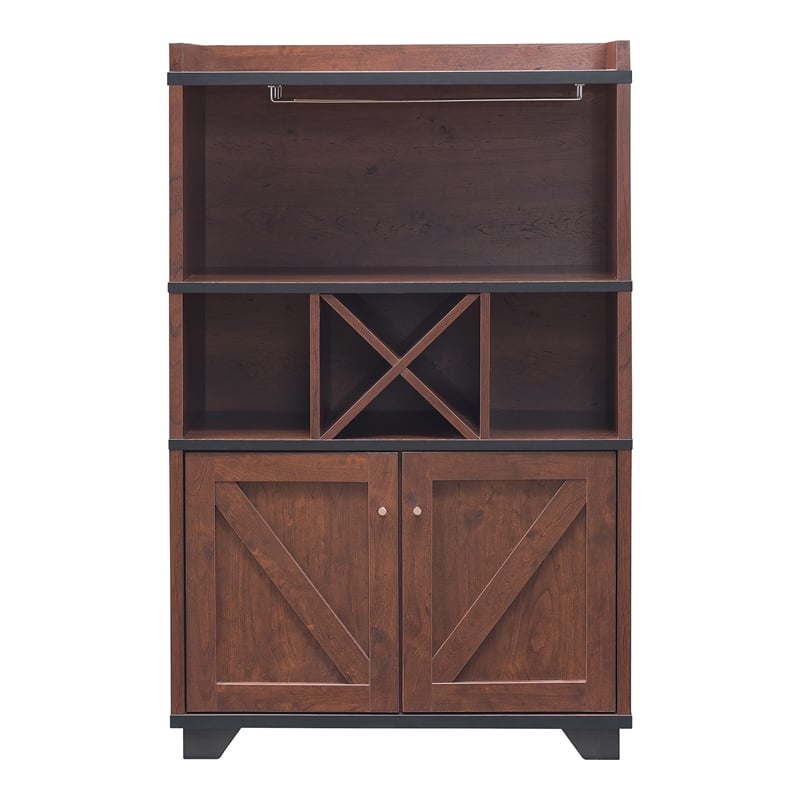 Pemberly Row Farmhouse Wood 4-Bottle Wine Rack in Vintage Walnut