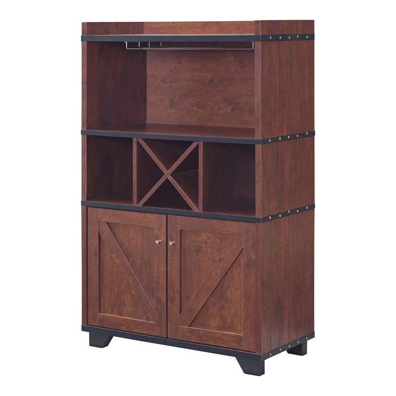 Pemberly Row Farmhouse Wood 4-Bottle Wine Rack in Vintage Walnut