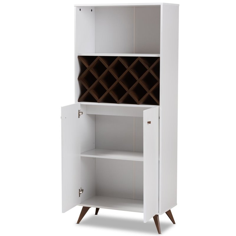 Pemberly Row Mid-Century Wood Wine Cabinet in White and Walnut