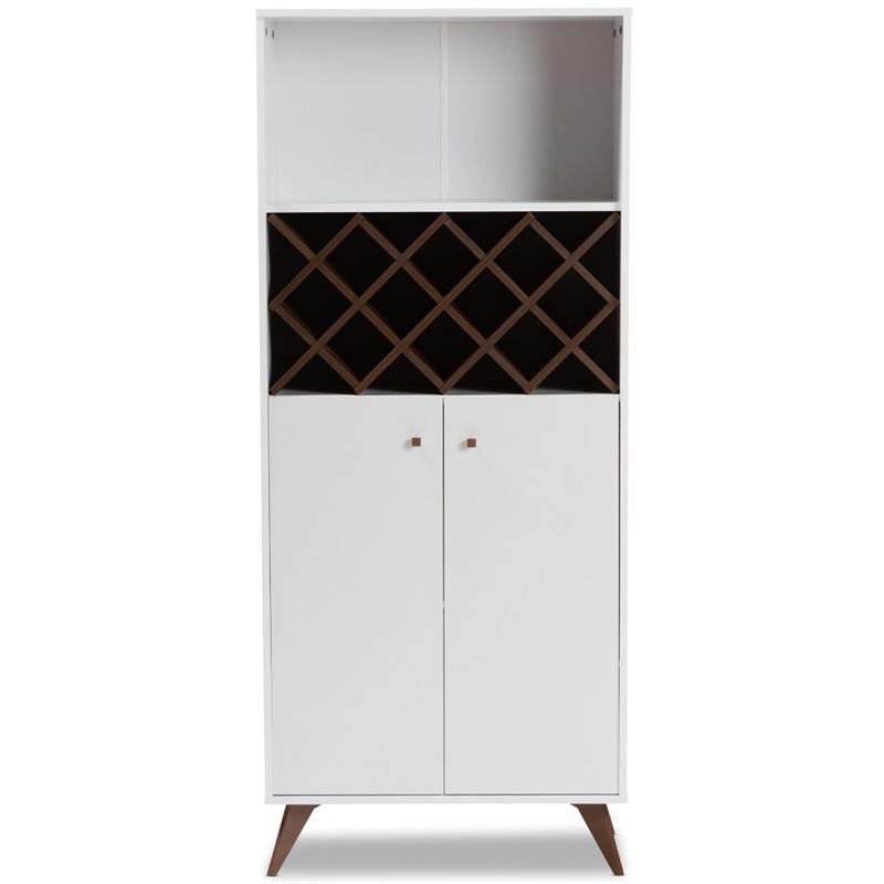 Pemberly Row Mid-Century Wood Wine Cabinet in White and Walnut