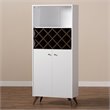 Pemberly Row Mid-Century Wood Wine Cabinet in White and Walnut