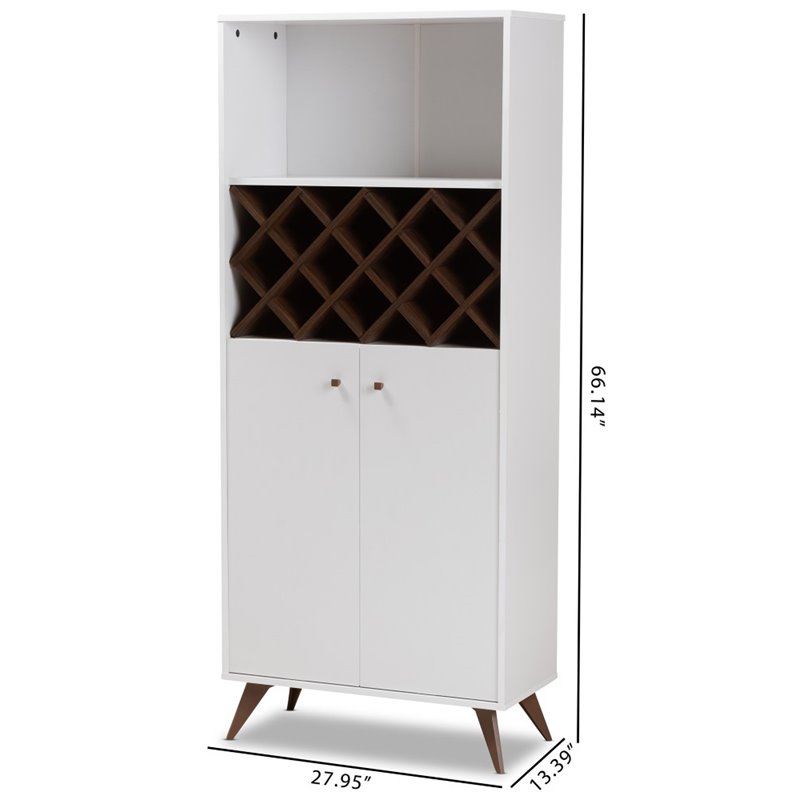 Pemberly Row Mid-Century Wood Wine Cabinet in White and Walnut
