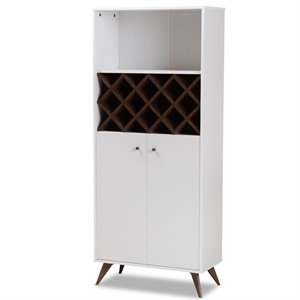Pemberly Row Mid-Century Wood Wine Cabinet in White and Walnut