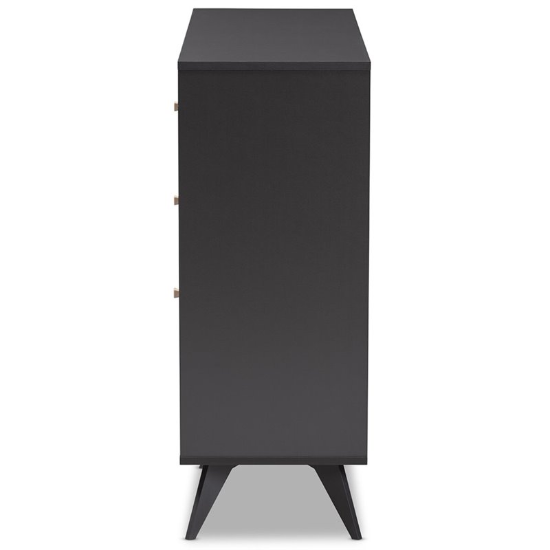 Pemberly Row Mid-Century Wood Wine Cabinet in Dark Grey and Oak